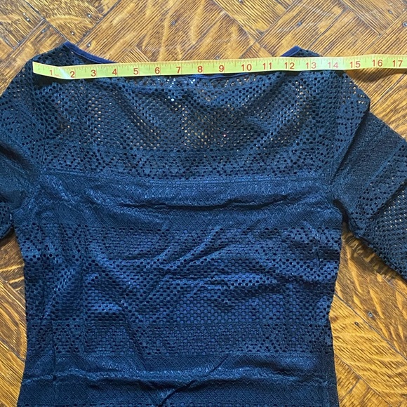 Three Dots Black Lace Overlay On Dark Blue - Size S - NWOT - Picture 12 of 14